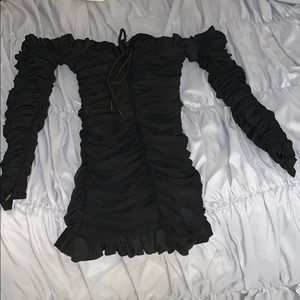 Ruffled long sleeve mini dress